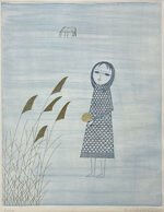 南桂子「花束を持つ少女」銅版画 1980年