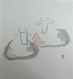坂本繁二郎「牛」色紙に水彩 27×24cm