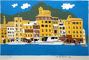 柳原良平「リビエラ海岸」版画 1986年