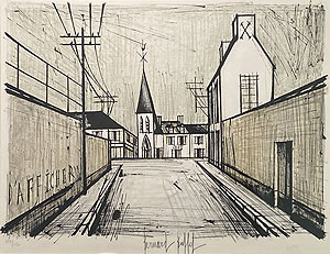 ベルナール・ビュッフェ「村の教会：A Church」版画 1969年