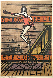 ベルナール・ビュッフェ「一輪車：「サーカス」より」版画 1968年