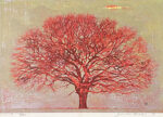 星襄一「赤い木」木版画 1973年