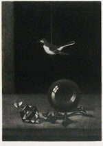 長谷川潔「玻璃球のある静物」銅版画 1959年