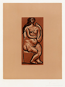 パブロ・ピカソ「座る裸婦：Femme nue assise」リノカット版画 1962年