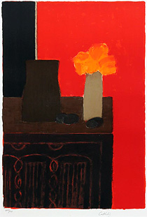 ベルナール・カトラン「ゴシック調の家具と花」版画 1987年