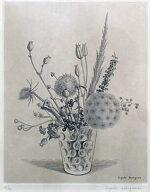 長谷川潔「コップに挿した枯れた野花」銅版画 1950年