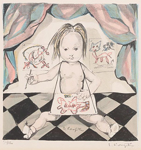 藤田嗣治「芸術家」版画 1963年