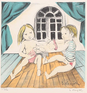 藤田嗣治「編み物」版画 1963年