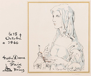 藤田嗣治「ランスの平和の聖母(レコードの表紙より)」版画 1966年