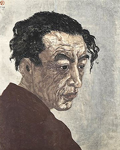 恩地孝四郎「『氷島』の著者 萩原朔太郎像」木版画 1943(1987)年