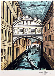 ベルナール・ビュッフェ「ため息橋：「ベニス」より」版画 1986年