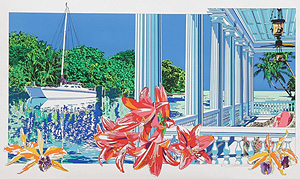 鈴木英人「入江に輝く白いデッキ」原画