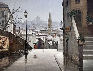 内田晃「雨のモンマルトル」油彩