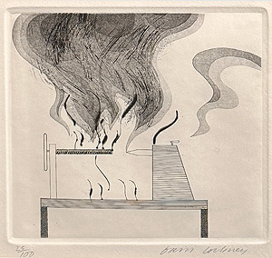 デイヴィッド・ホックニー「旋盤と炎(26)」銅版画 1969年