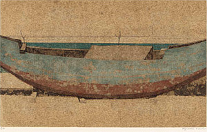 福井良之助「岸辺の舟」孔版画 1961年