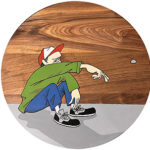 花井祐介「”Throw Stone” Wood Panel」版画 2022年