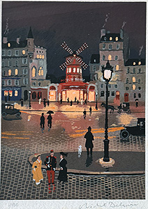 ミッシェル・ドラクロワ「雨のムーランルージュ」版画 1999年