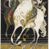 中山正「風に向かう二頭の馬」木版画 1987年
