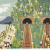 山下清「トンネルのある風景」版画